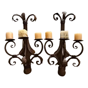 1980s Set of 2 Handmade Wrought Iron Wall Sconces