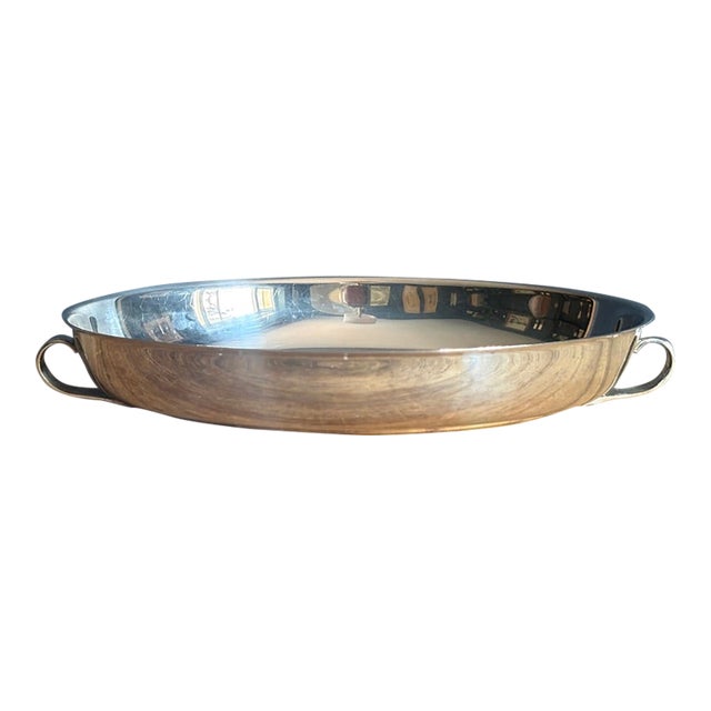 Mid 20th Century Silverplate Oval Serving Dish With Floral Handles For Sale