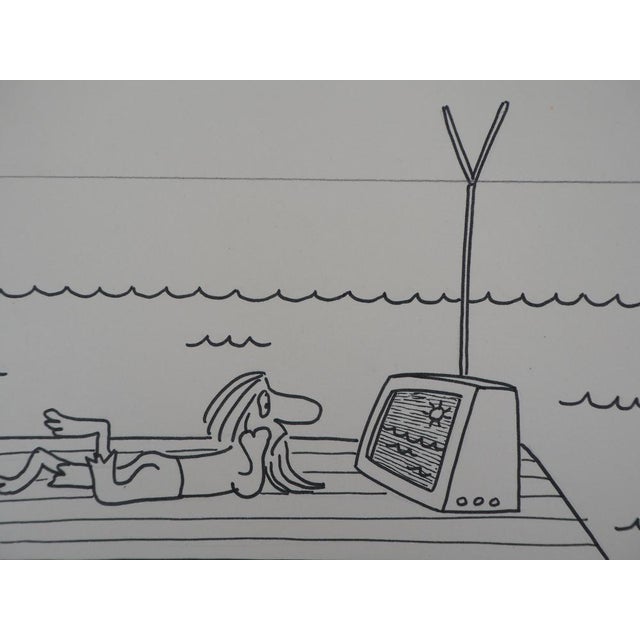 Alain Trez, Télé à la Mer, Mer à la Télé, Ink Drawing on Paper For Sale - Image 3 of 5
