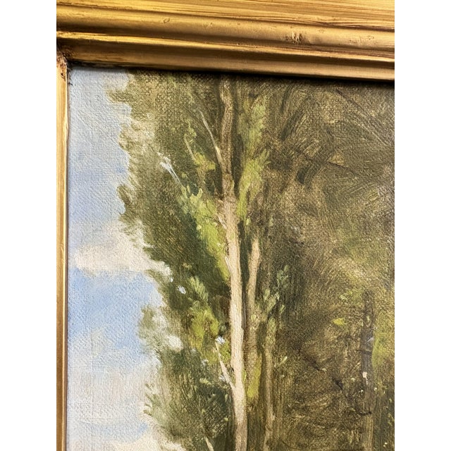 Gold Robert Maione (American, 1932-1987) Original Signed and Framed Oil Painting on Canvas Titled 'Wooded Road by a River' C1976 For Sale - Image 8 of 18