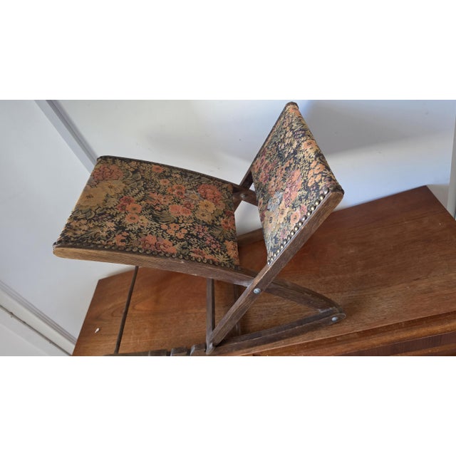 Vintage French Floral Folding Footstool, Upholstered Rocking Footrest, 3 Position Wooden Stool, Tapestry Fabric Living Room Decor For Sale - Image 10 of 14