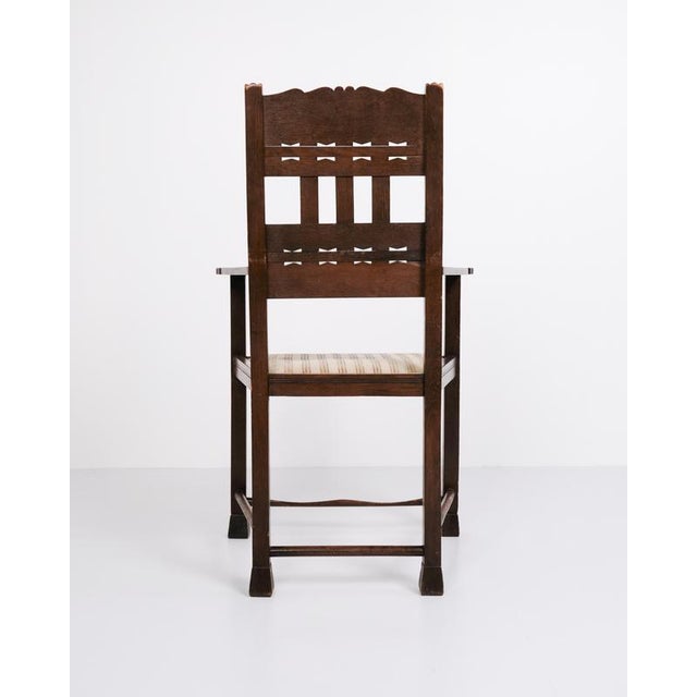 Wood Antique Armchair in Oak with Striped Upholstery, 1930s For Sale - Image 7 of 10