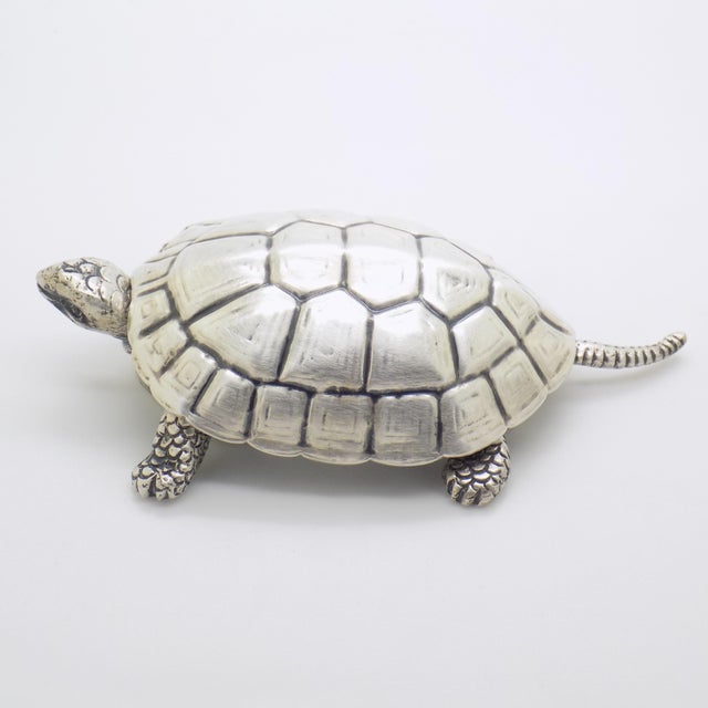 1940s 3.66-oz. Vintage Italian Handmade Genuine Silver Large Turtle Decorative Box, Made in Vercelli (Italy) For Sale - Image 5 of 12