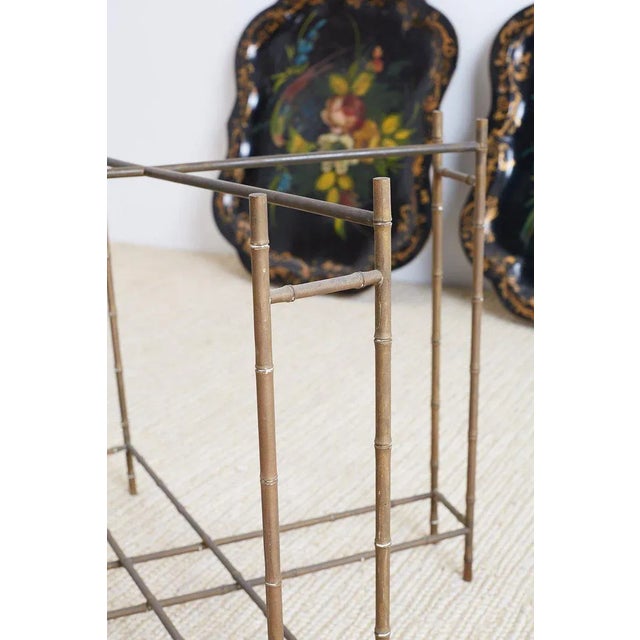 English Faux Bamboo Toleware Tray Tables - a Pair For Sale - Image 4 of 13