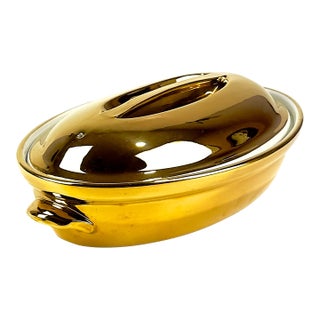 Stunning Vintage Mid-Century Modern Gold Lusterware Covered Casserole Dish by Royal Worcester, Made in England For Sale