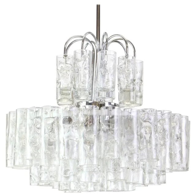 German Murano Ice Glass Tubes Chandelier by Doria, 1960s For Sale - Image 8 of 8