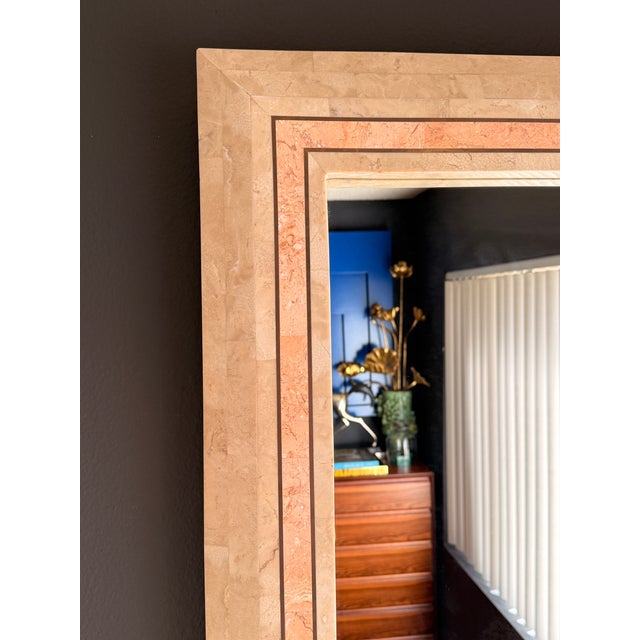 1980s Tessellated Fossil Coral and Pink Stone Wall Mirror For Sale In Los Angeles - Image 6 of 12