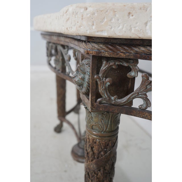 Maitland Smith Travertine Top Bronze Console Table For Sale - Image 10 of 15