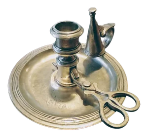 Vintage Italian Pewter Candle Holder with Snuffer and Trimmer - 3 Piece Set