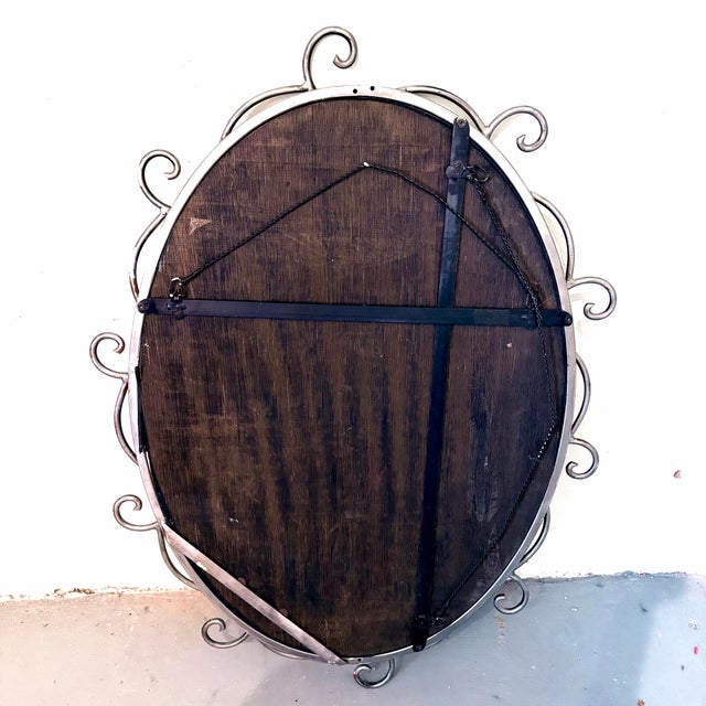 Vintage Wrought Iron Scrollwork Oval Wall Mirror For Sale In Los Angeles - Image 6 of 11