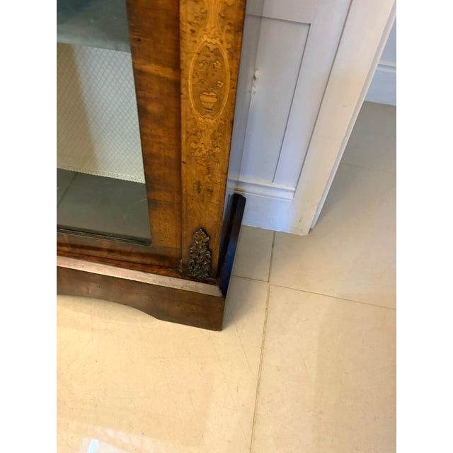 Brown Antique Victorian Figured Burr Walnut & Marquetry Inlaid Display Cabinet, 1860s For Sale - Image 8 of 17