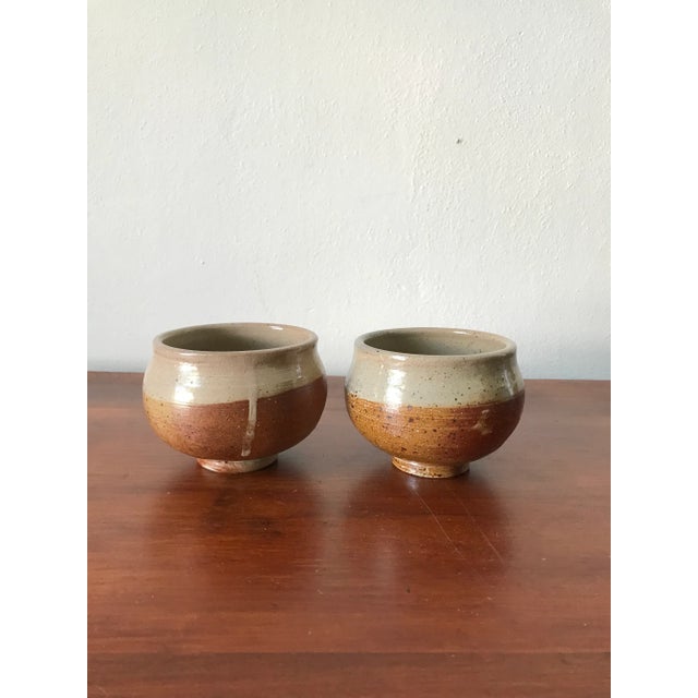 Vintage Studio Signed Pottery Drippy Glaze Tea Cup or Bowls - Pair For Sale - Image 9 of 10