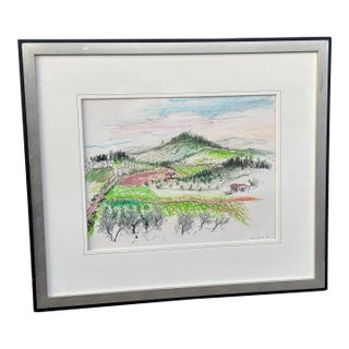 Original Acrylic Painting on Paper in Fine Gallery-Style Presentation, Tuscany, 1987, American Listed Artist, Framed For Sale