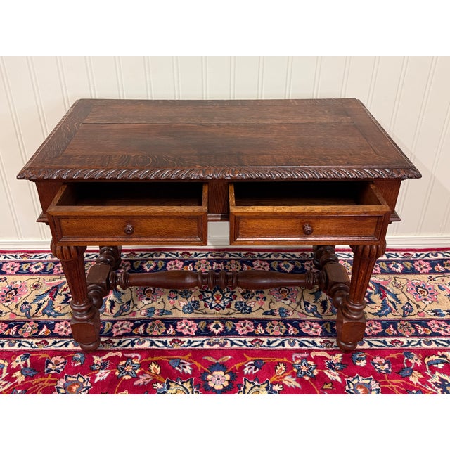 Brown Antique French Henri II Style Writing Desk Table Drawers Oak C. 1930s For Sale - Image 8 of 18