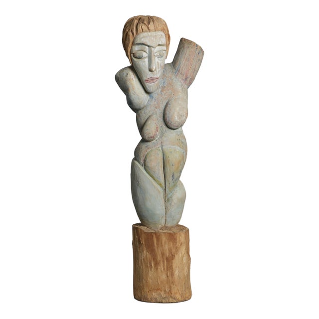 Tom De Munk-Kerkmeer, Painted Wood Female Figure Sculpture, 1990s, Wood For Sale