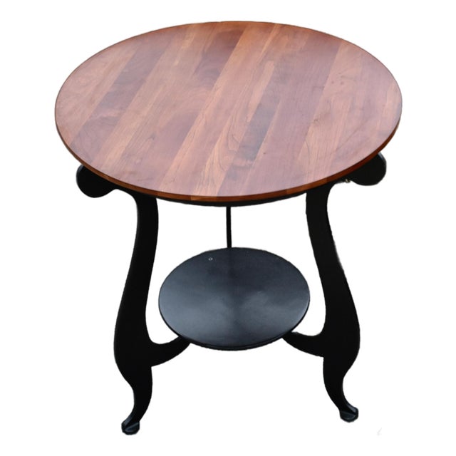 Ethan Allen Transitional Style Cherry Top End Table W/Metal Base For Sale