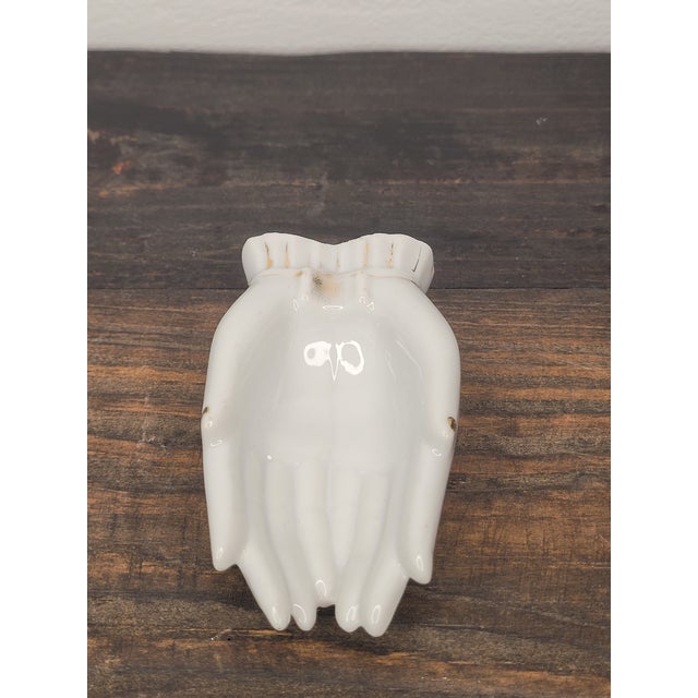 Mid 20th Century Porcelain Cupped Hands Trinket Dish - Made in Japan For Sale - Image 4 of 12