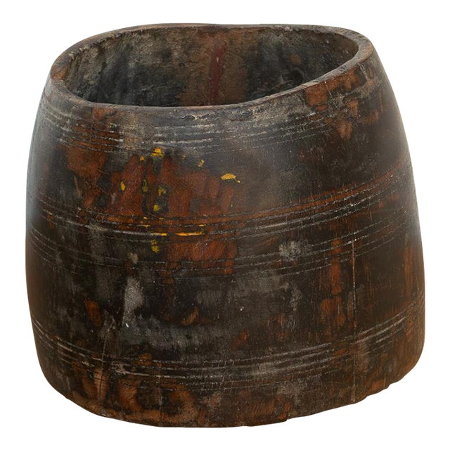 Antique Dark Stained Teak Grain Pot For Sale