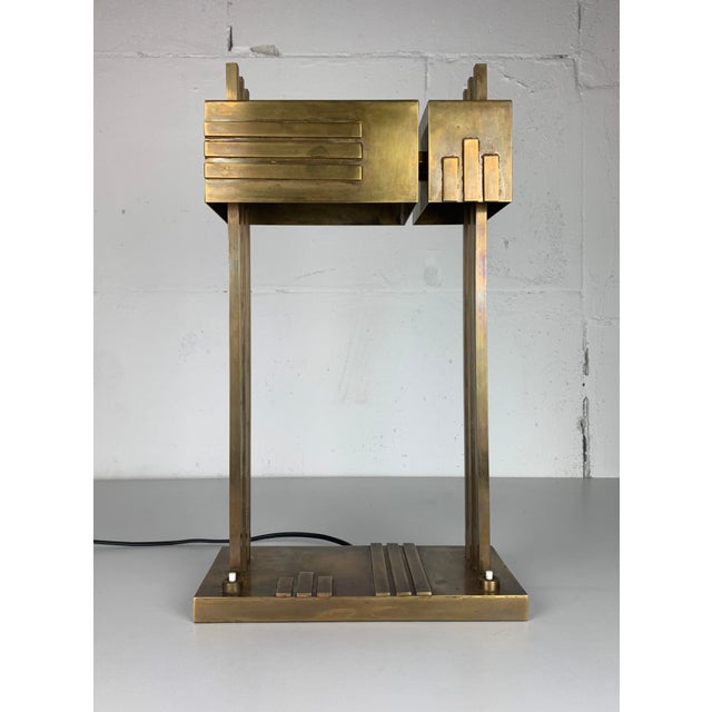 Goldenrod Bauhaus Art Deco Brass Lamp by Marcel Breuer, 1980s For Sale - Image 8 of 17