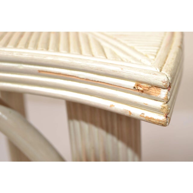 1990s Hollywood Regency Two Decorative Leaf Shaped Bamboo and Pencil Reed Side Tables - a Pair For Sale - Image 11 of 12