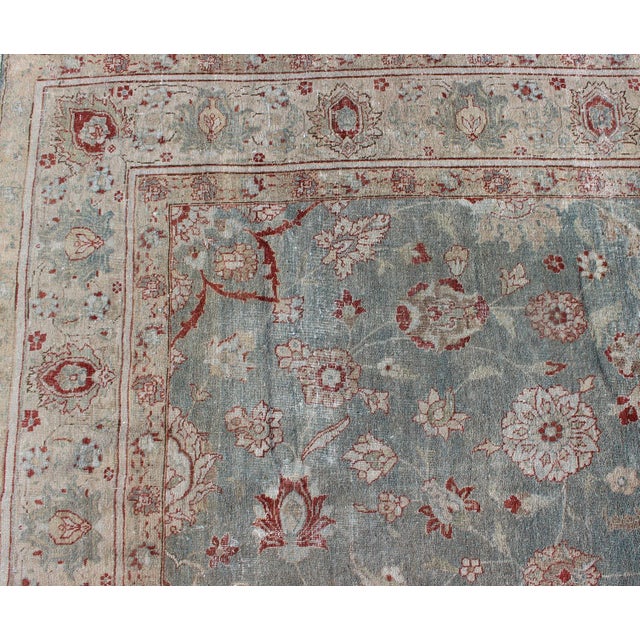 Antique Persian Tabriz Rug With Allover Floral Pattern in Soft Blue, Cream & Red 9' X 12'5. For Sale - Image 12 of 14