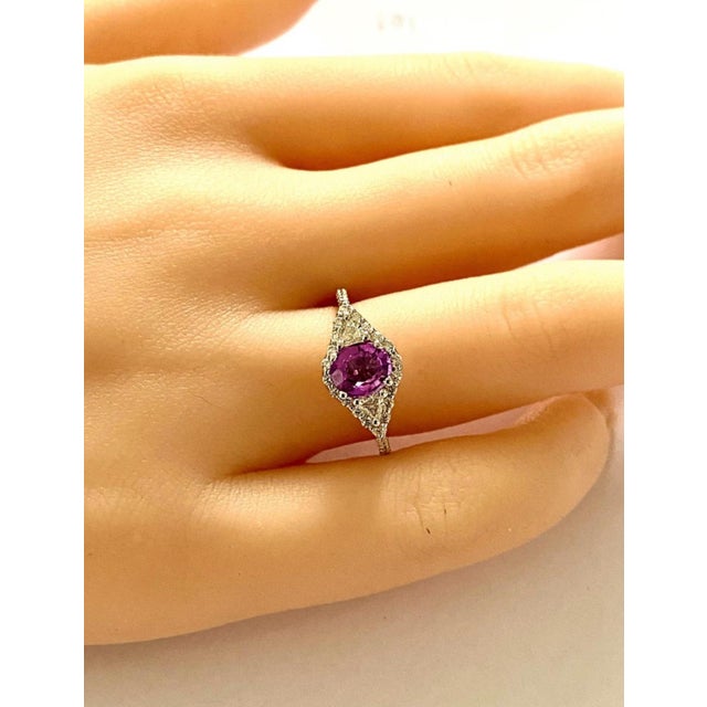 Gia Certified No Heat Ceylon Pink Sapphire Diamond 2.14 Carat 18 Karat Ring Size 6 For Sale In New York - Image 6 of 6