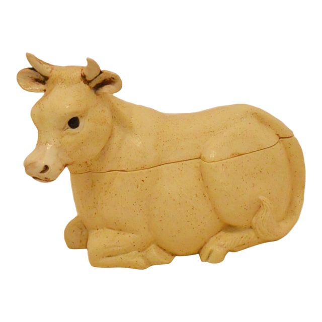 1960s Large Reclining Cow Tureen - Artisan Lidded Tureen - Rustic Farmhouse Decor - Maitland- Smith For Sale