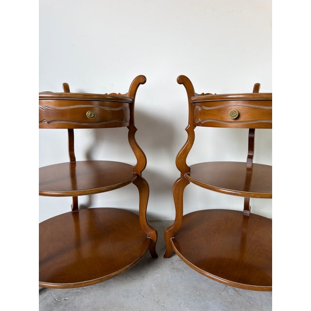 Vintage Grosfeld House Three Tier Walnut Side Tables With Drawer – A Pair For Sale In Miami - Image 6 of 12