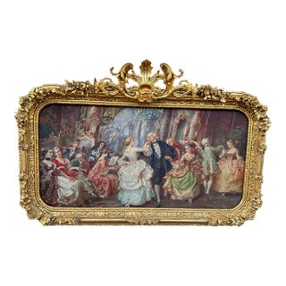 1960s Italian Artisan Rococo Gold Beech Textile Art For Sale