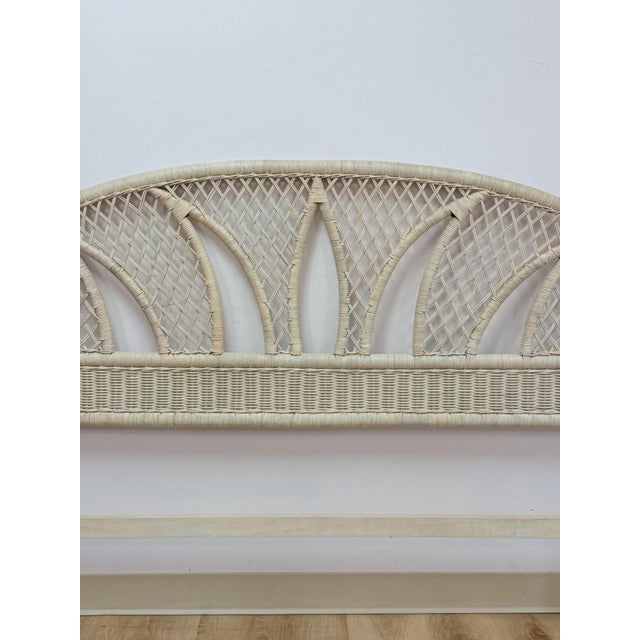 White Vintage White Wicker Arched Queen Headboard Coastal Boho Hollywood Regency For Sale - Image 8 of 12