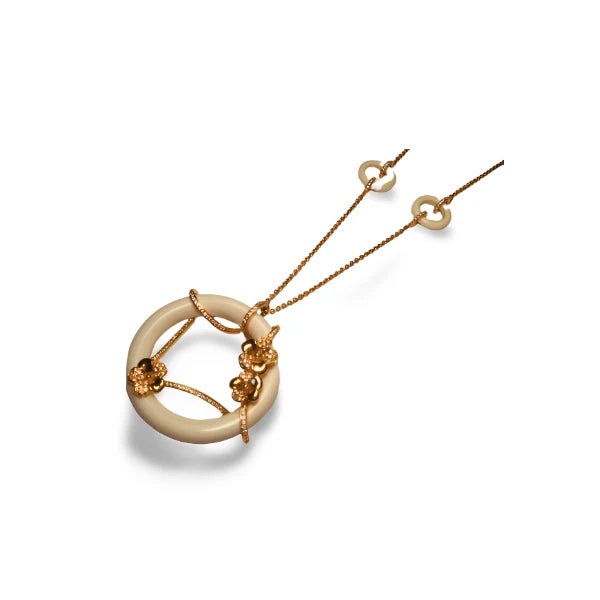 14K Rose Gold Diamond & White Agate Designer Necklace Elegant 14K Rose Gold Diamond & White Agate Designer Necklace...