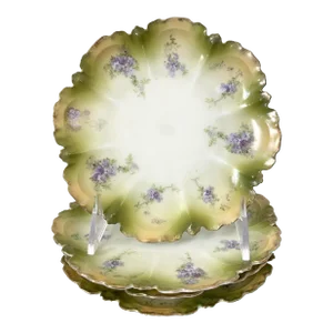 Antique Rs Prussia Floral Scalloped BreadPlates Hand-Painted. Set of 4