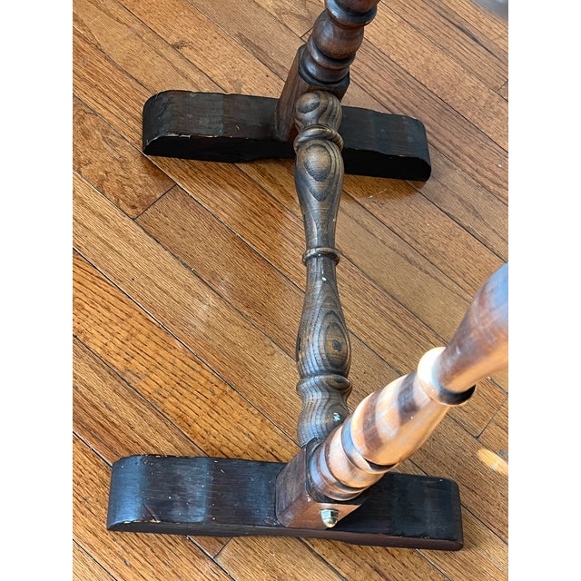 Victorian Late 19th Century Antique Victorian Decal Inlay Parlor Table With Spool-Turned Trestle Base For Sale - Image 3 of 12