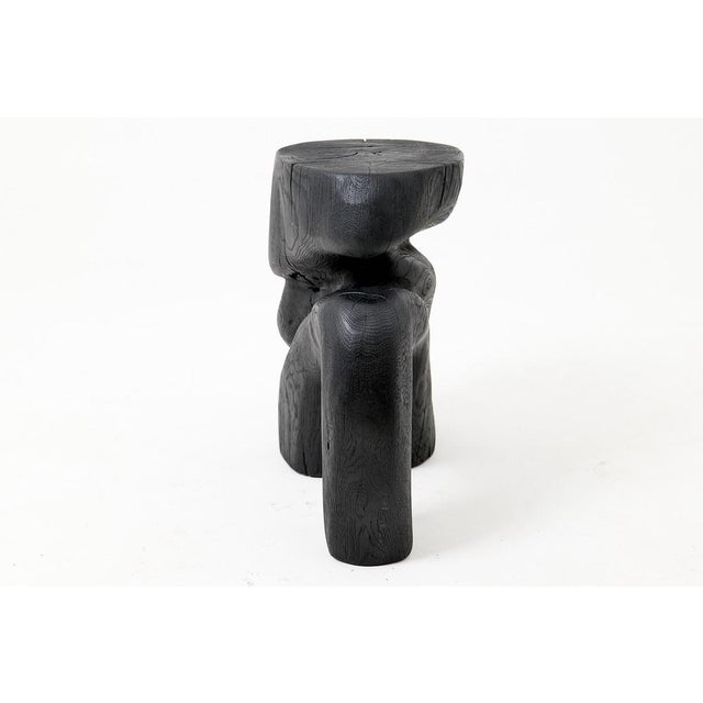 Sculptural Hardwood Stool in Charred Wood by Logniture For Sale - Image 12 of 16