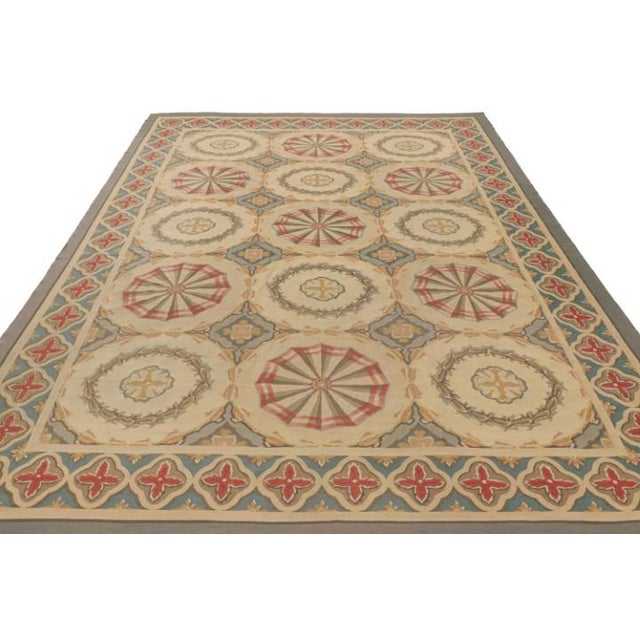 Rug & Kilim Vintage French Aubusson Rug in Beige With Geometric Medallions - Rug & Kilim For Sale - Image 4 of 8
