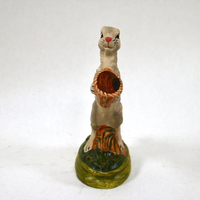 1990s Vintage Vaillancourt Sculptural Folk Art Chalkware Hand Painted Standing Rabbit Figurine For Sale - Image 5 of 8