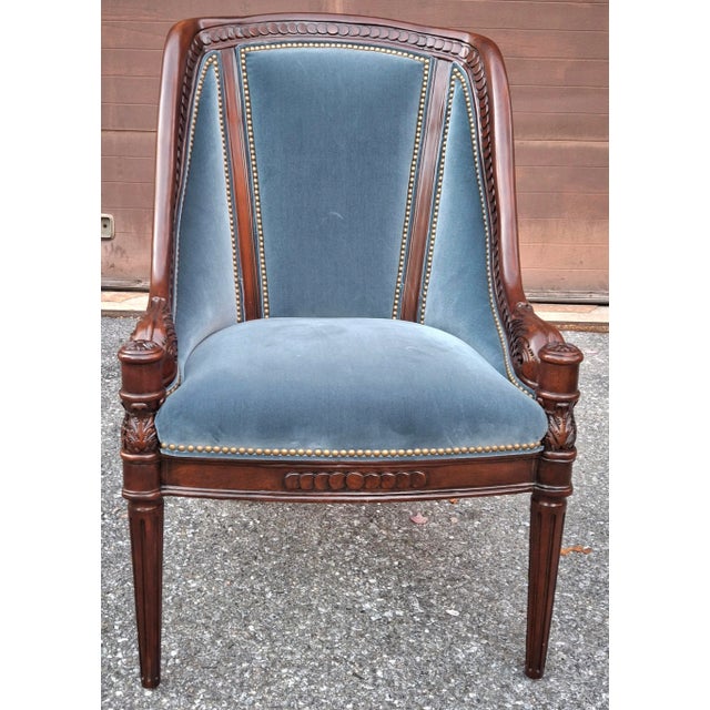 Early 21st Century Pair of Hancock & Moore Georgian Style Mahogany and Blue Velvet Upholstered Chairs For Sale - Image 5 of 16