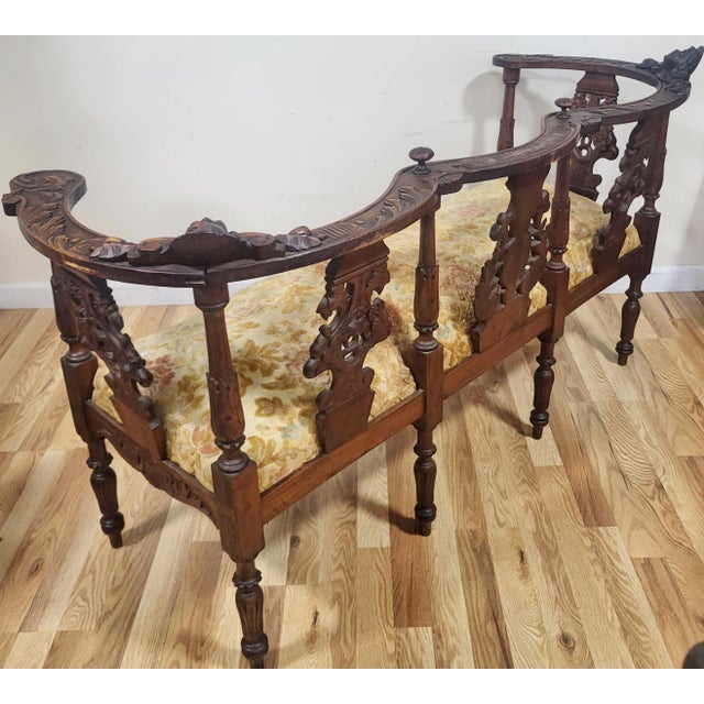 Antique Italian Renaissance Settee Hand Carved Walnut "Cherub" Loveseat Sofa For Sale In New York - Image 6 of 16