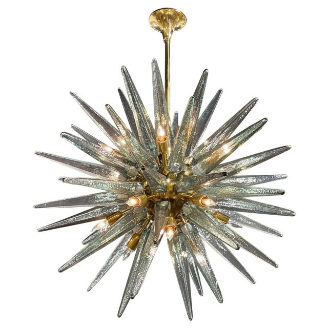 Silver Modern Fontano Green Murano Glass & Brass Sputnik Chandelier For Sale - Image 8 of 8