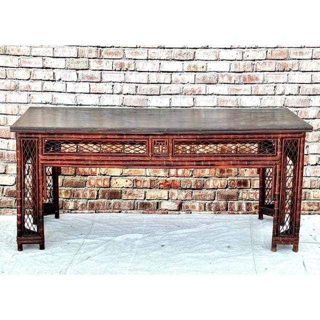 Mid 20th Century Chinese Export Bamboo Fretwork Library Table For Sale - Image 5 of 11