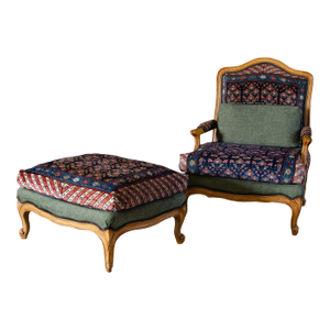 Minton Spidell Antique/Vintage Provincial Style Newly Reupholstered Armchair and Ottoman