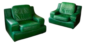 Green Leather Lounge Chairs, France, 1980s, Set of 2