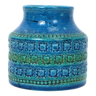 Vintage Mid Century Modern Aldo Londi Blue Rimini Pottery Vase for Bitossi For Sale