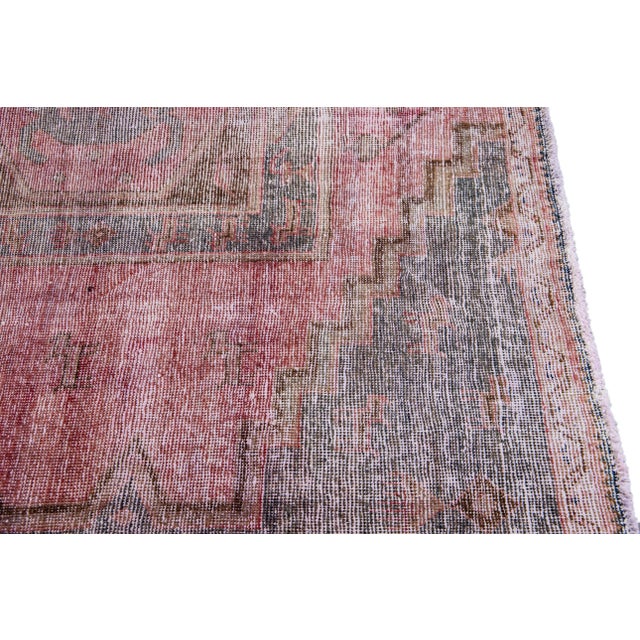 1960s Vintage Distressed Geometric Red Wool Rug For Sale - Image 5 of 9