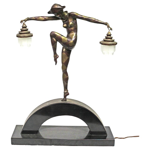 1990s Art Deco Style Bronze Harlequin Lamp For Sale - Image 14 of 18