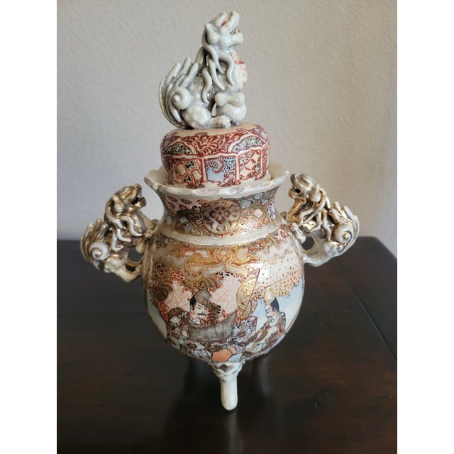 Ceramic Vintage Asian Urn With Lid For Sale - Image 7 of 9