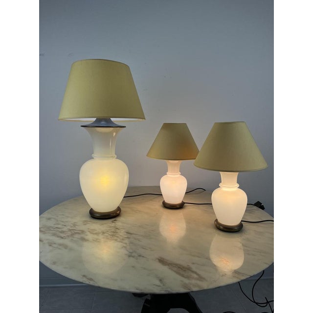 Set 3 Murano and Otto glass table lamps, F. Fabbian, Italy, 70s Found in a noble apartment. Very beautiful and particular...