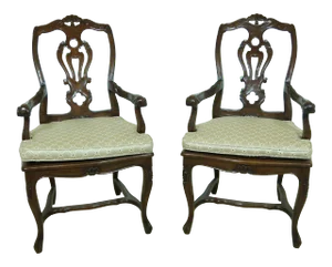 Pair Italian Walnut Cane Seat Armchairs