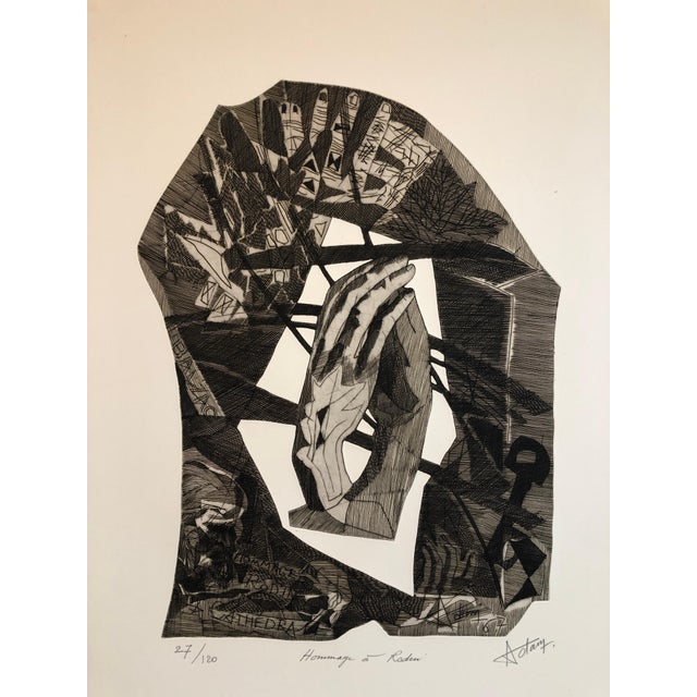 Henri Georges Adams, Surrealist Carborundum Etching, Homage a Rodin, c.1960 For Sale - Image 9 of 11