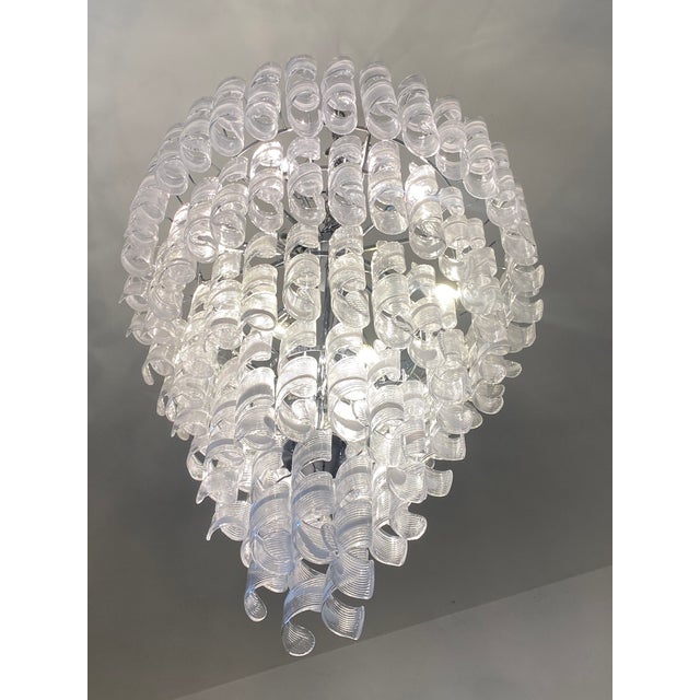 Huge TRANSPARENT AND WHITE “RICCI” MURANO GLASS CHANDELIER Transparent and white vintage “CURLS” Chandelier, hight italian...
